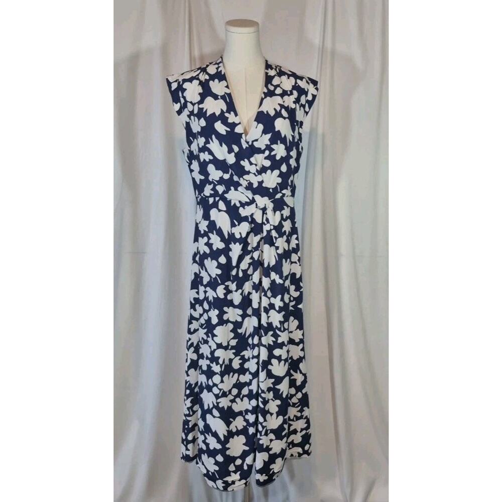 The Fold Navy White Floral Midi Dress US 8